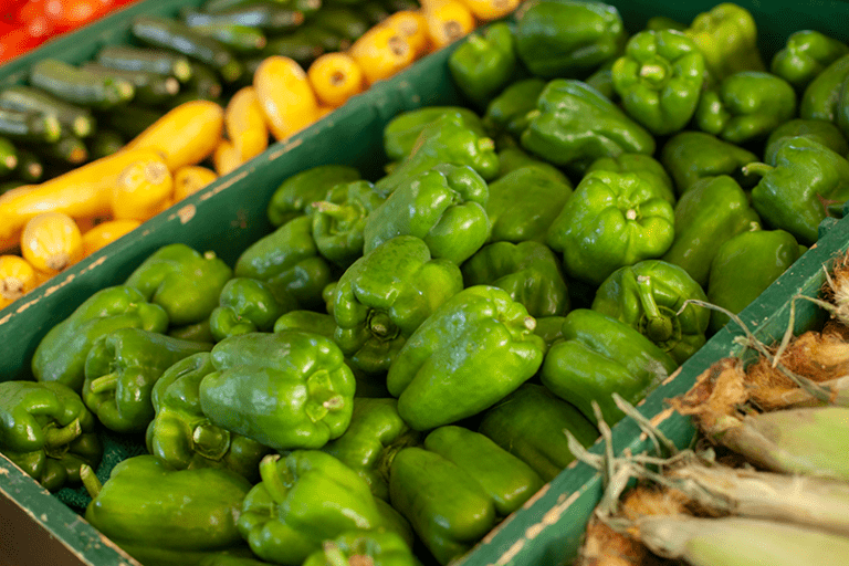 close up of green bell peppers